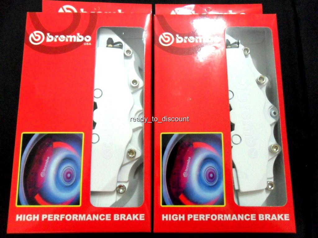 WHITE BREMBO STYLE BRAKE CALIPER COVERS KIT 4PCS FRONT/REAR eBay