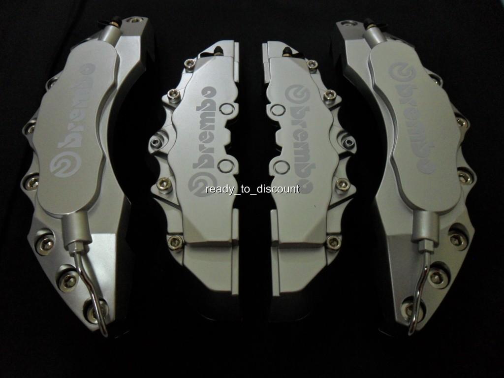 BIG SILVER BREMBO STYLE BRAKE CALIPER COVERS KIT 4PCS FRONT/REAR eBay
