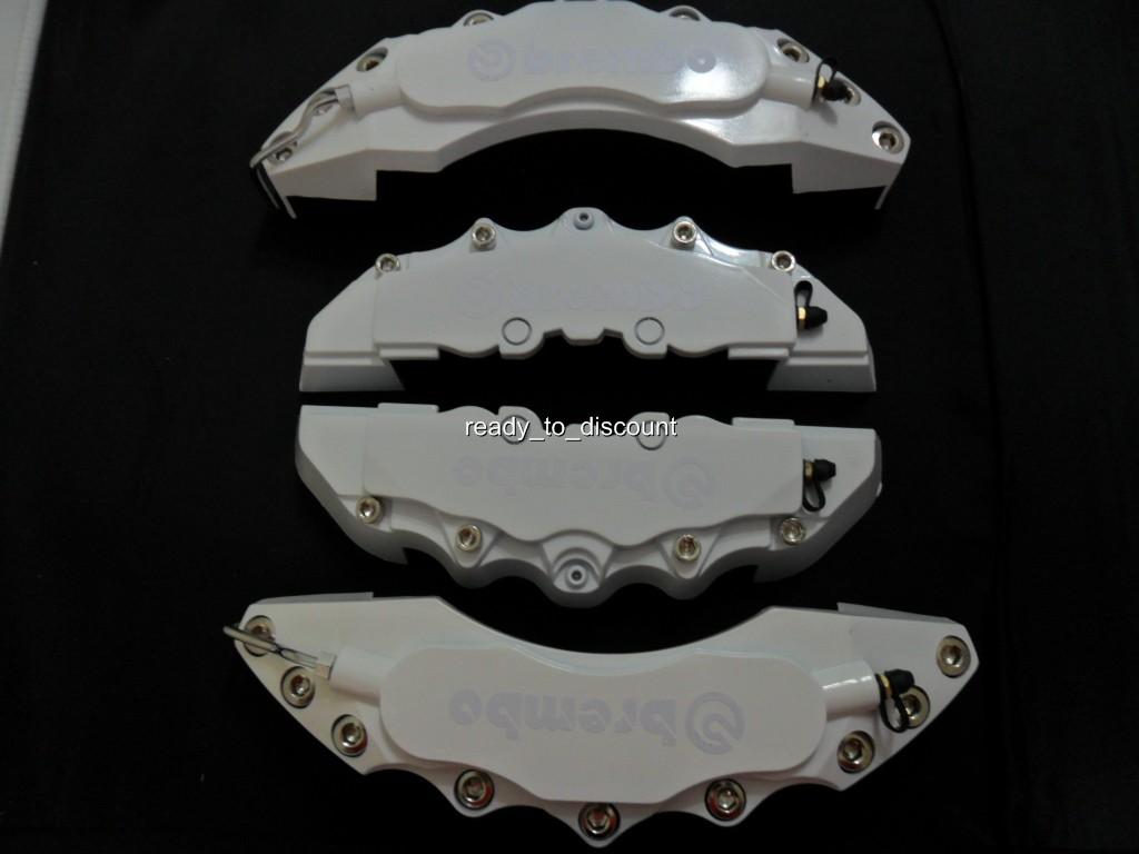 BIG WHITE BREMBO STYLE BRAKE CALIPER COVERS KIT 4PCS FRONT/REAR eBay