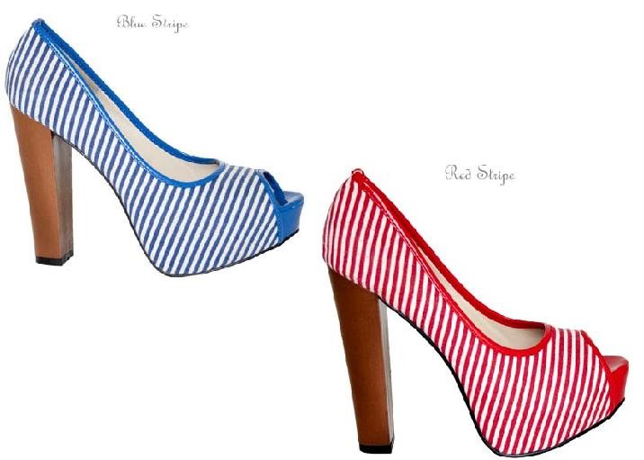 WOMENS LADIES NAVY BLUE RED STRIPE PLATFORM PEEP TOE SHOES HIGH HEELS 3