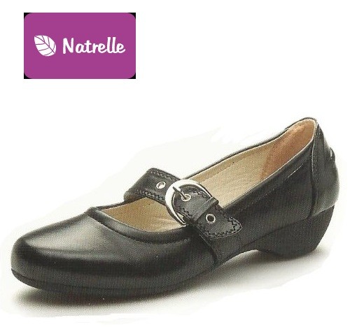WOMENS LADIES BLACK NATRELLE MARY JANE STYLE  COURT SHOES LOW HEEL SIZES 3-8 - Photo 1 sur 1