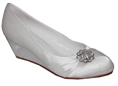 Ladies Ivory Wedge Satin Shoes Low Heel Wedding Bridal Party Size 3,4 ...