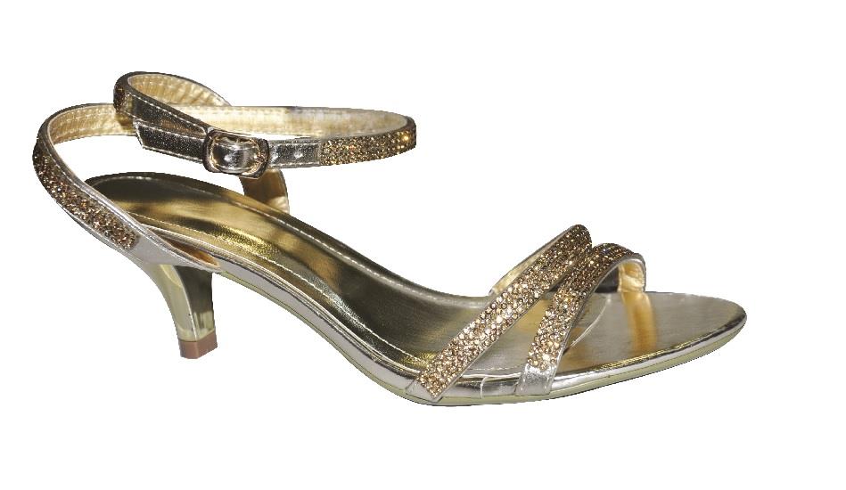 Ladies Gold Silver Diamante Sparkly Low Heel Party Evening Shoes Sandals Size | eBay