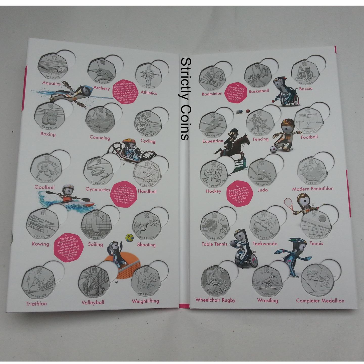 Complete Medallion FULL Official London 2012 Olympic 50p Coin Collection Album 