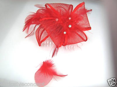 Bridal Hair Comb on Crystal Red Ribbon Feather Bridal Hair Comb  Fascinator   Ebay