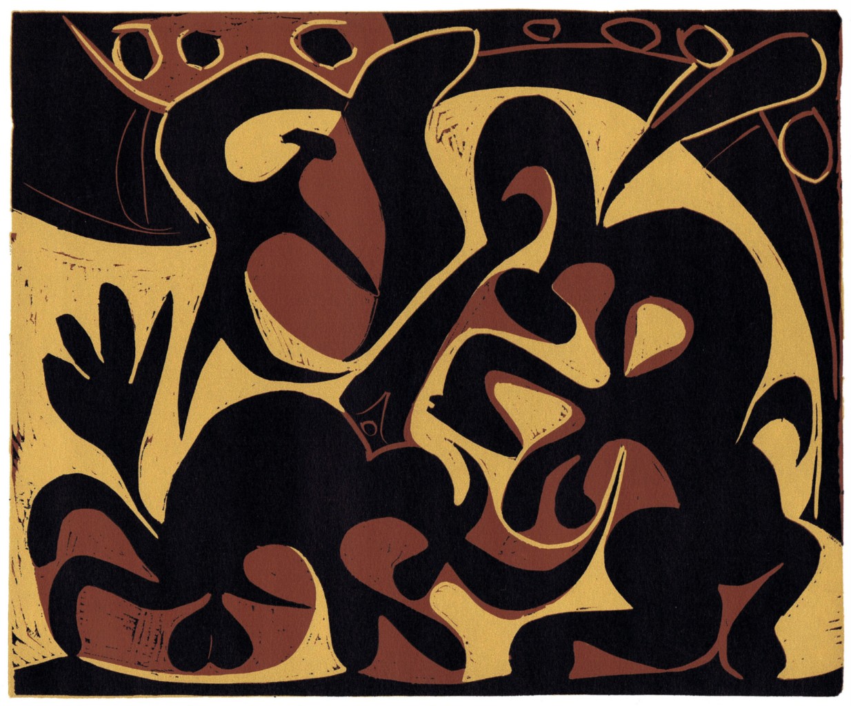 PABLO PICASSO BACCHANALS LINOCUT 1962 BACCHANAL BROWN BLACK