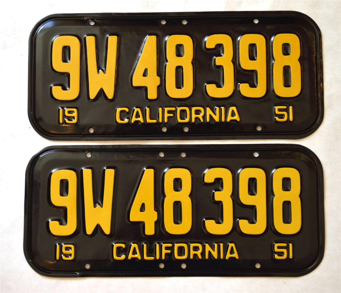 1951 California License Plates Pair DMV Clear YOM Restored