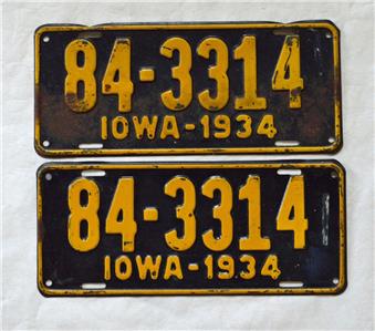 1934 IOWA License Plates Pair Vintage Original Old | eBay