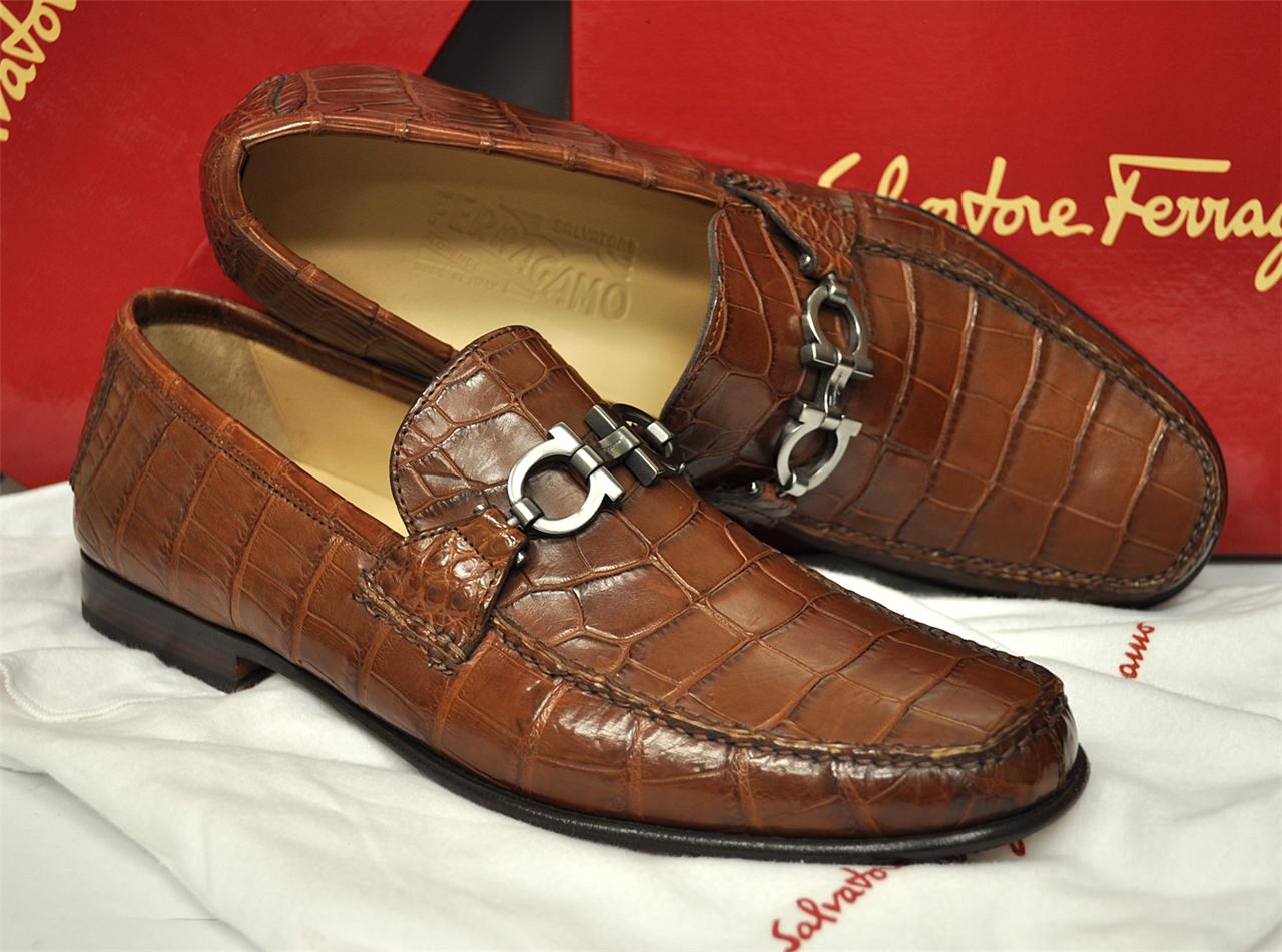 NEW Salvatore Ferragamo Men's Alligator Shoes Favorito Gancini Bit