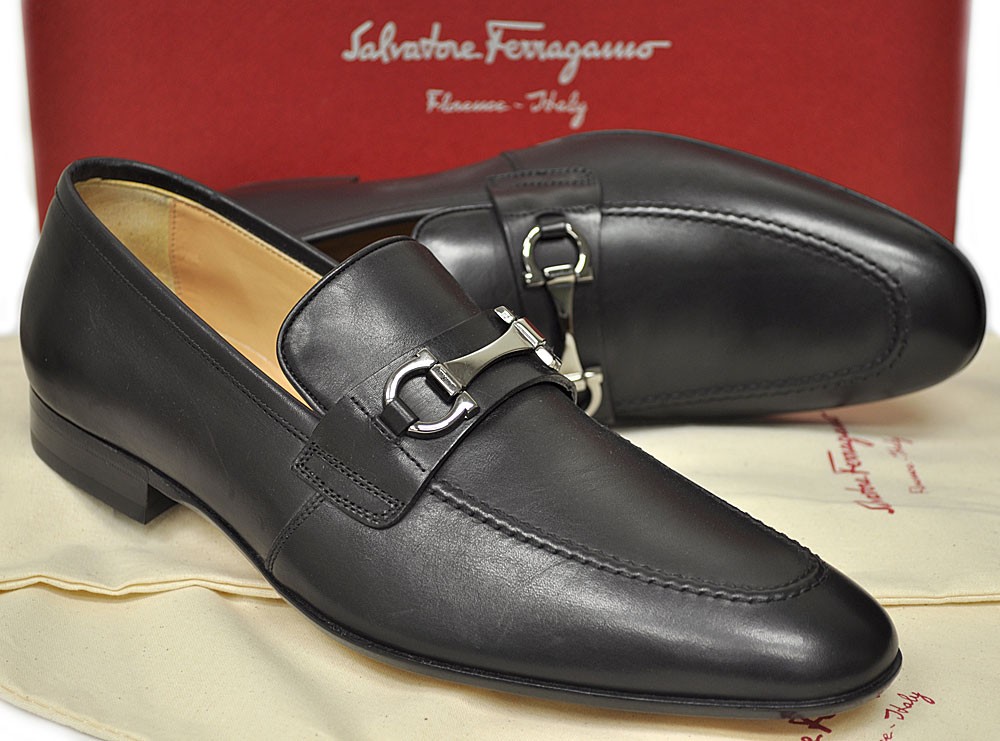 New Ferragamo Mens Shoes Dorsino Gancini Bit Loafer Black