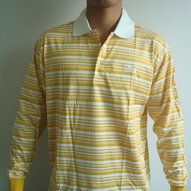 Mizuno Mens Golf Polo Shirt UV Protection Long Sleeve Yellow/White Size
