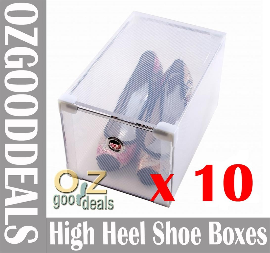 10x Clear Hard Strong Plastic High Heel Shoe Box Boxes Stackable Tools