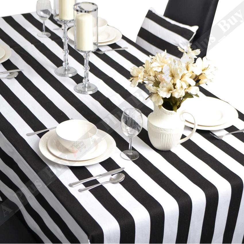 New Large Black White Stripe Tablecloth Table Cloth 100 Cotton 200cm x 145cm eBay