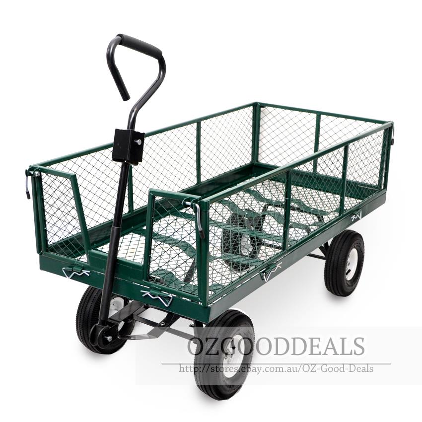 New Garden Mesh Side Load Tow Cart Trolley Trailer Barrow Straight Handle L eBay