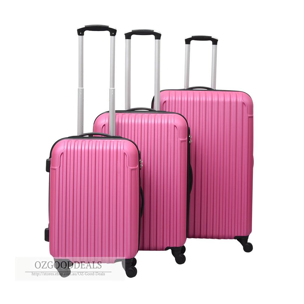 3pcs Lightweight Hard Shell Light Suitcase Luggage Bag Baggage Hot Pink