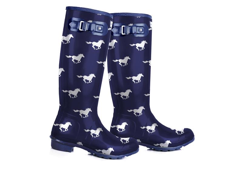 GUMBOOTS LADIES SIZE 6 7 8 9 10 NAVY BLUE HORSES WELLINGTON GUM BOOT