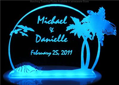Beach Wedding Cake Topper on Tropical Beach Wedding Cake Topper Engraved Acrylic Ebay