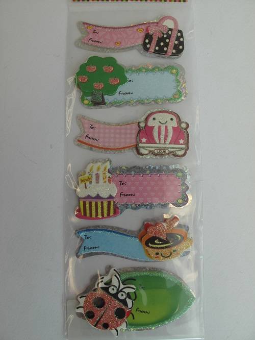 Paquete de 1 x 6 piezas decoupage pegajoso adornos etiquetas de regalo varios diseños - Imagen 3 de 7