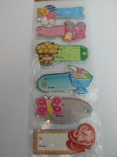 Paquete de 1 x 6 piezas decoupage pegajoso adornos etiquetas de regalo varios diseños - Imagen 2 de 7
