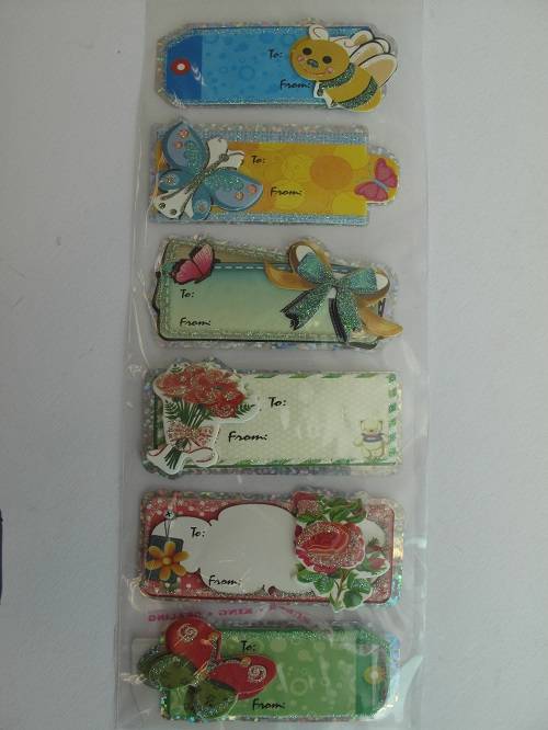 Paquete de 1 x 6 piezas decoupage pegajoso adornos etiquetas de regalo varios diseños - Imagen 4 de 7
