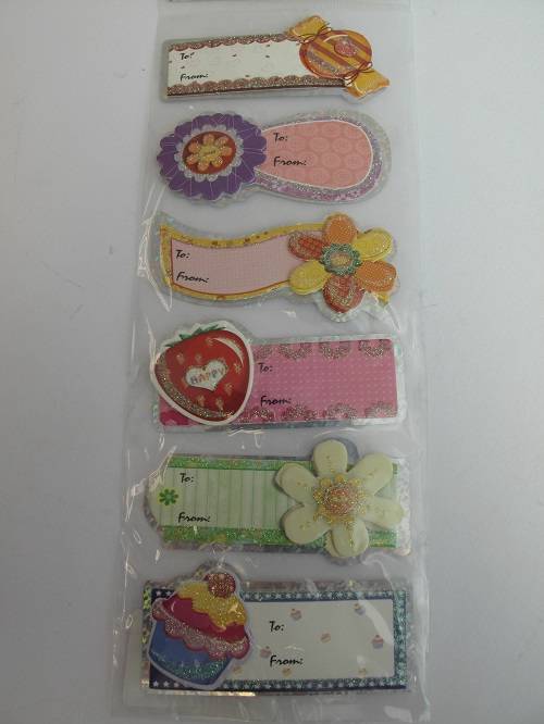 Paquete de 1 x 6 piezas decoupage pegajoso adornos etiquetas de regalo varios diseños - Imagen 7 de 7