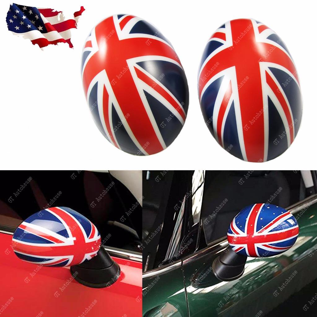2 Pcs Red Union Jack Side Mirror Covers Caps For Mini