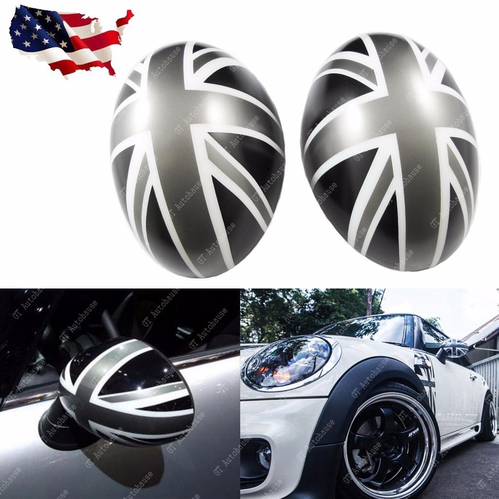 2x Black Union Jack Side Mirror Covers Caps For Mini