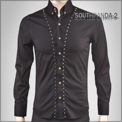 Punk Fashion Shirt on Cm037 Black Double Row Stud Men S Shirts Fashion Punk   Ebay