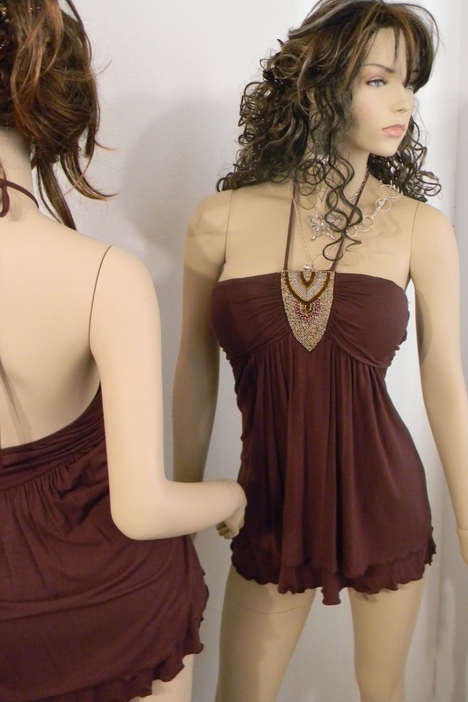 BUSTY RUFFLEDPinupCleavageBeadSplayboyHALTER TOP M