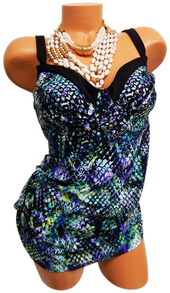 PURE ENERGY SWIMWEAR GOTH GREEN UNDERWIRE PADDED BUST TANKINI SWIM TOP
