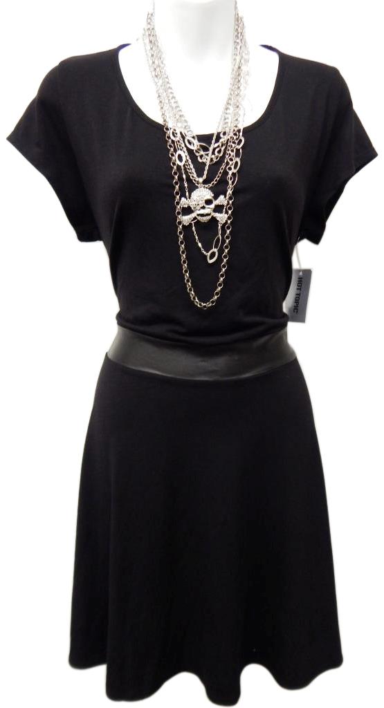 HOT TOPIC SEXY BLACK GOTH SKULL SPINE FAUX LEATHER TRIM STRETCH DRESS