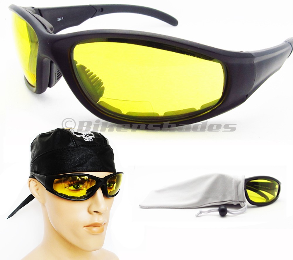 Bifocal Motorcycle Riding Glasses Goggles Z87 Safety Yellow Night