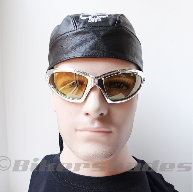 Motorcycle Transition Sunglasses Chrome Frame Day and Night