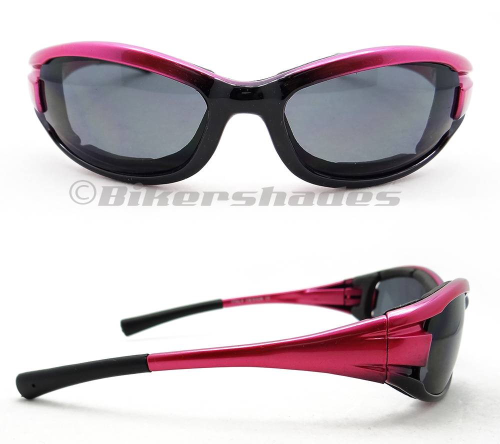 Pink Biker Riding Smoke Lens Motorcycle Sunglasses Foam Padded Women