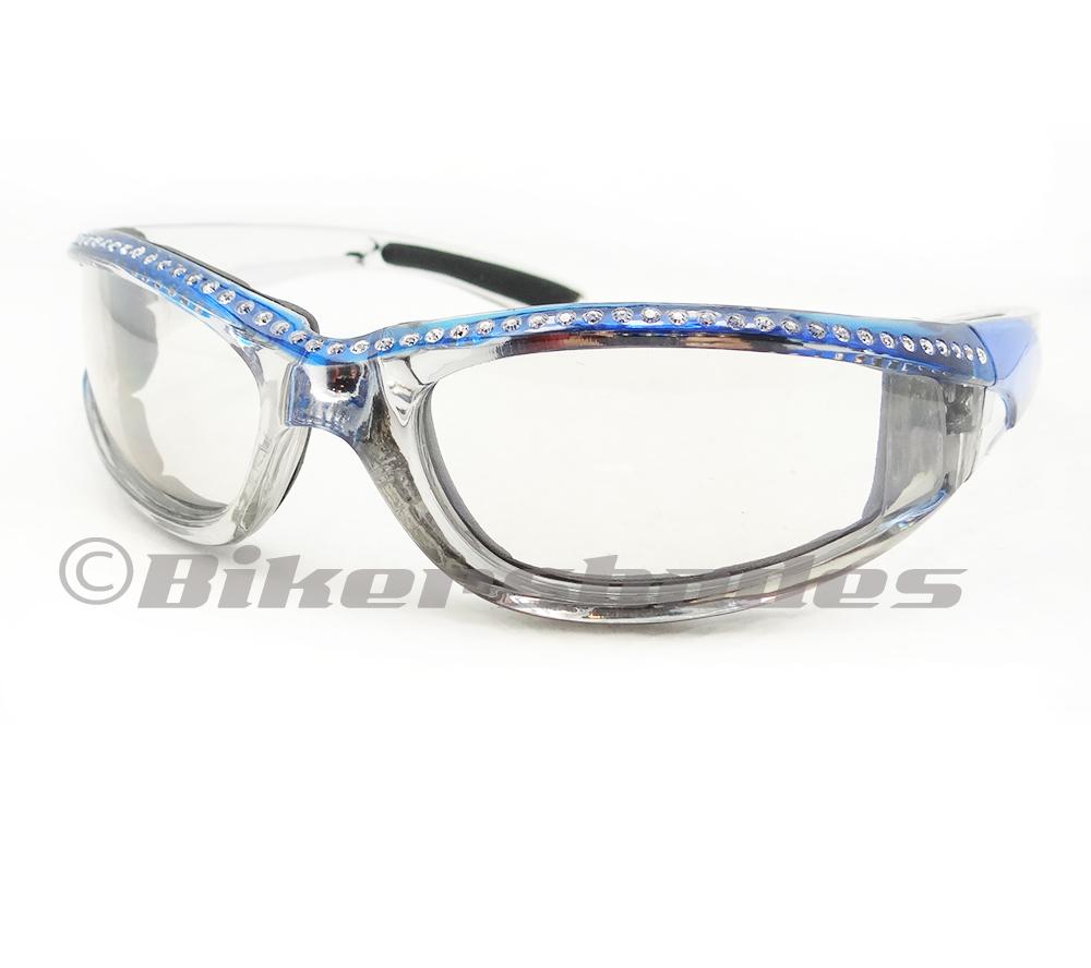 Chrome Pink Motorcycle Safety Glasses Goggles Rhinestones Clear Women