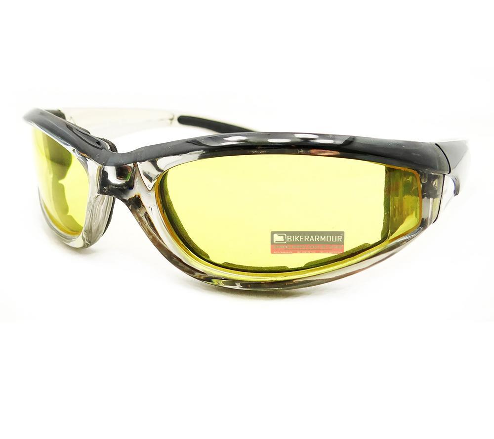 Motorcycle Chrome CLEAR YELLOW Lens Transition Riding Biker Glasses Day