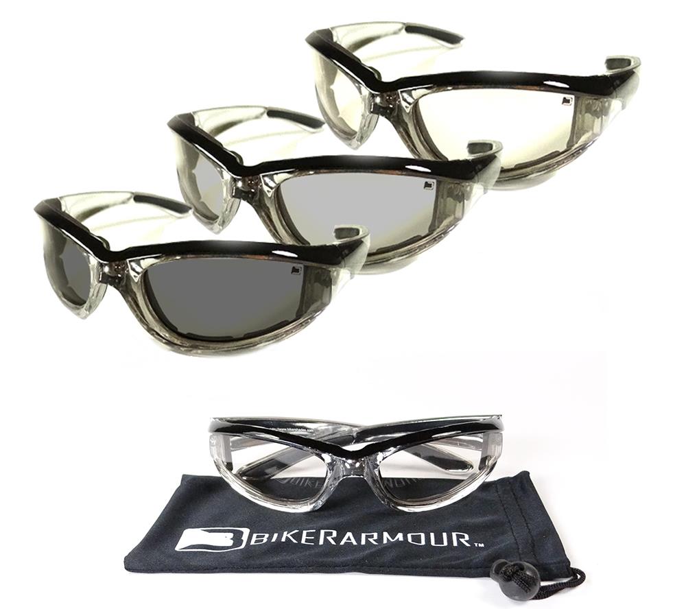 Day Night Transition Lens Motorcycle Glasses Padded Biker Sunglasses