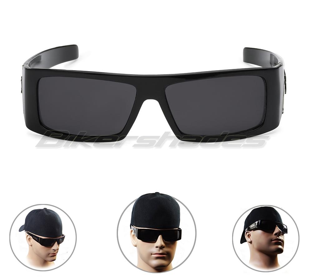 Locs Sunglasses Men's Motorcycle Riding Gloss Black Gangster Shades