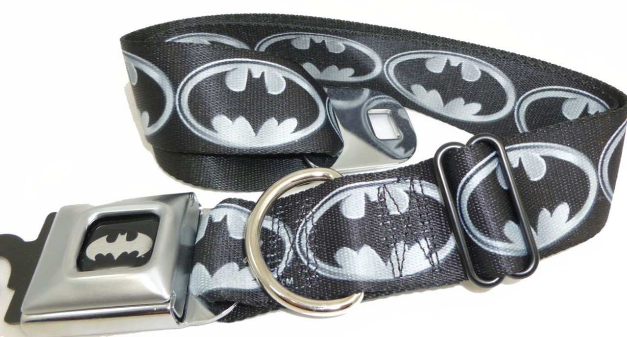 Batman Gray Logo Seat Belt Buckle Dog Collars or Leash 4 Sizes NWT