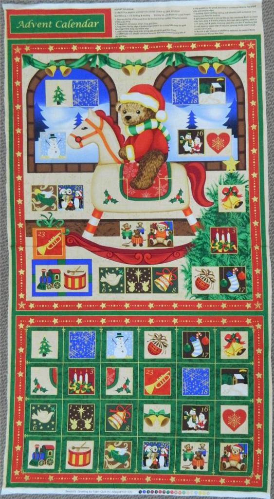 COUNTRY QUILTING FABRIC Advent Calendar Christmas Teddy Panel 60 
