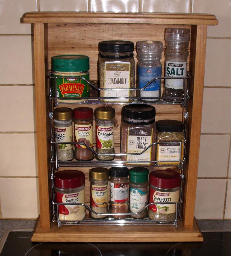 French Country Vintage Inspired Timber Wooden Spice Rack with Metal