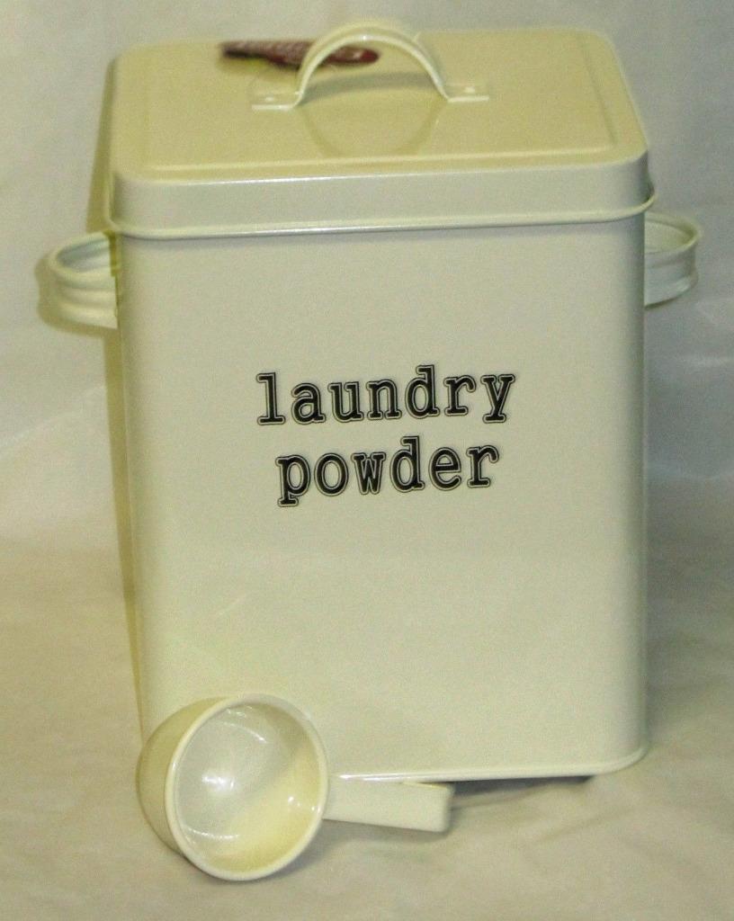 Enamel Retro Laundry Powder Tin. Hold your Laundry detergent, White/Red