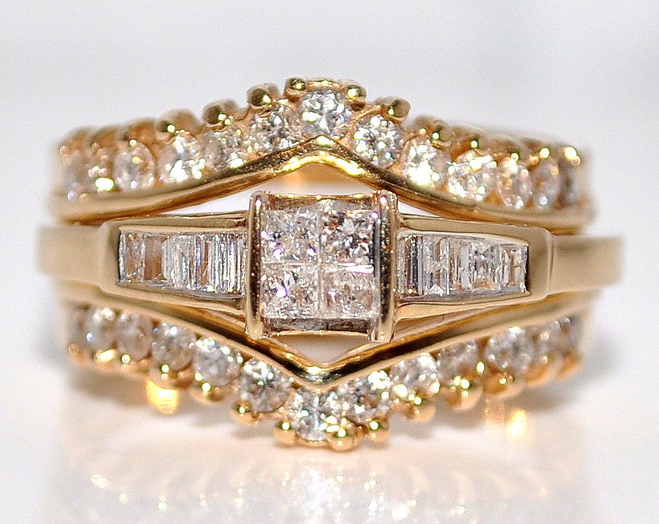 ... Wedding Set Engagement Ring + Jacket Enhancer 14K Gold Princess Cut