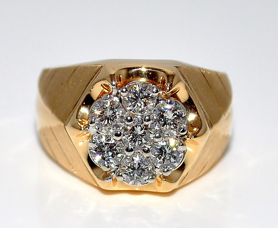 1ct Mens Diamond Ring 7 Big Round Diamonds Pinky Wedding 14K Solid 13mm sz 6.5 eBay