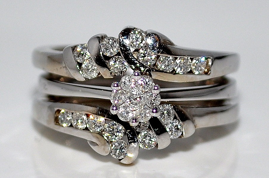 Wedding Set Engagement Ring + Jacket White Gold 14K 0.62ct Diamons 3 ...