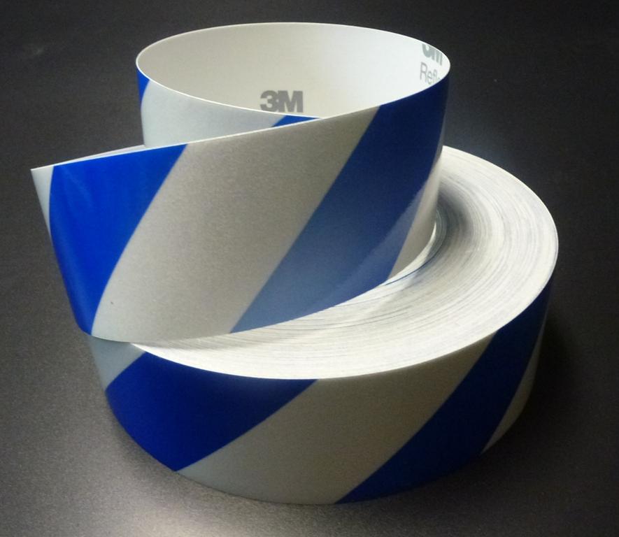3MREFLECTIVESAFETYTAPECLASS2BLUEWHITESTRIPETAPE50mmx5m