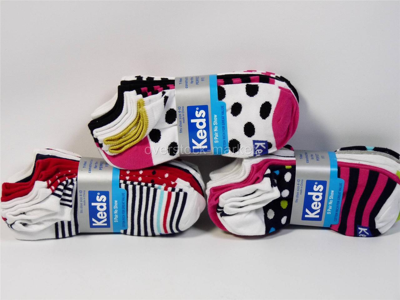 NEW WOMEN'S KEDS NO SHOW SOCKS! 9 PAIR! VARIETY OF COLORS! 25 VALUE