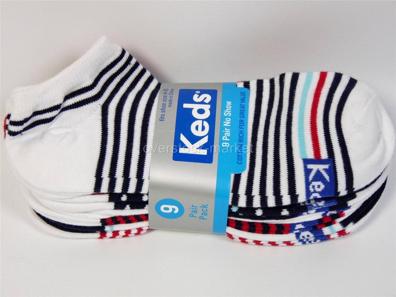 NEW WOMEN'S KEDS NO SHOW SOCKS! 9 PAIR! VARIETY OF COLORS! 25 VALUE