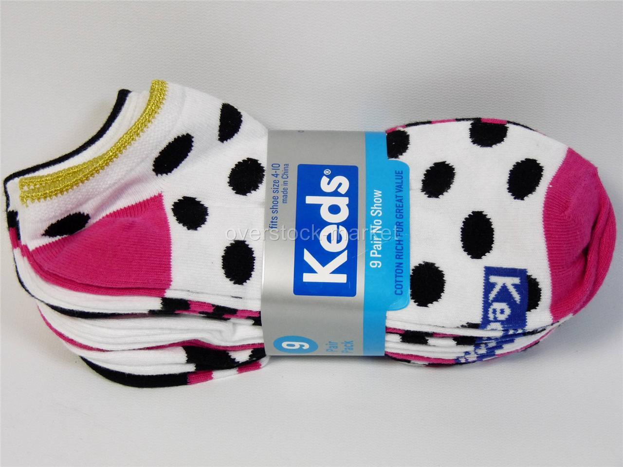 NEW WOMEN'S KEDS NO SHOW SOCKS! 9 PAIR! VARIETY OF COLORS! 25 VALUE