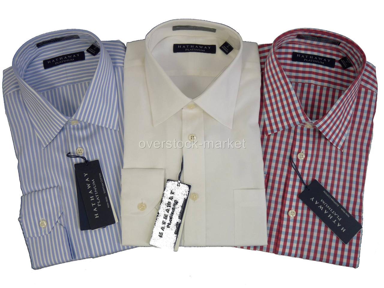 NEW MEN'S HATHAWAY 100 EGYPTIAN COTTON NONIRON DRESS SHIRTS! VARIETY